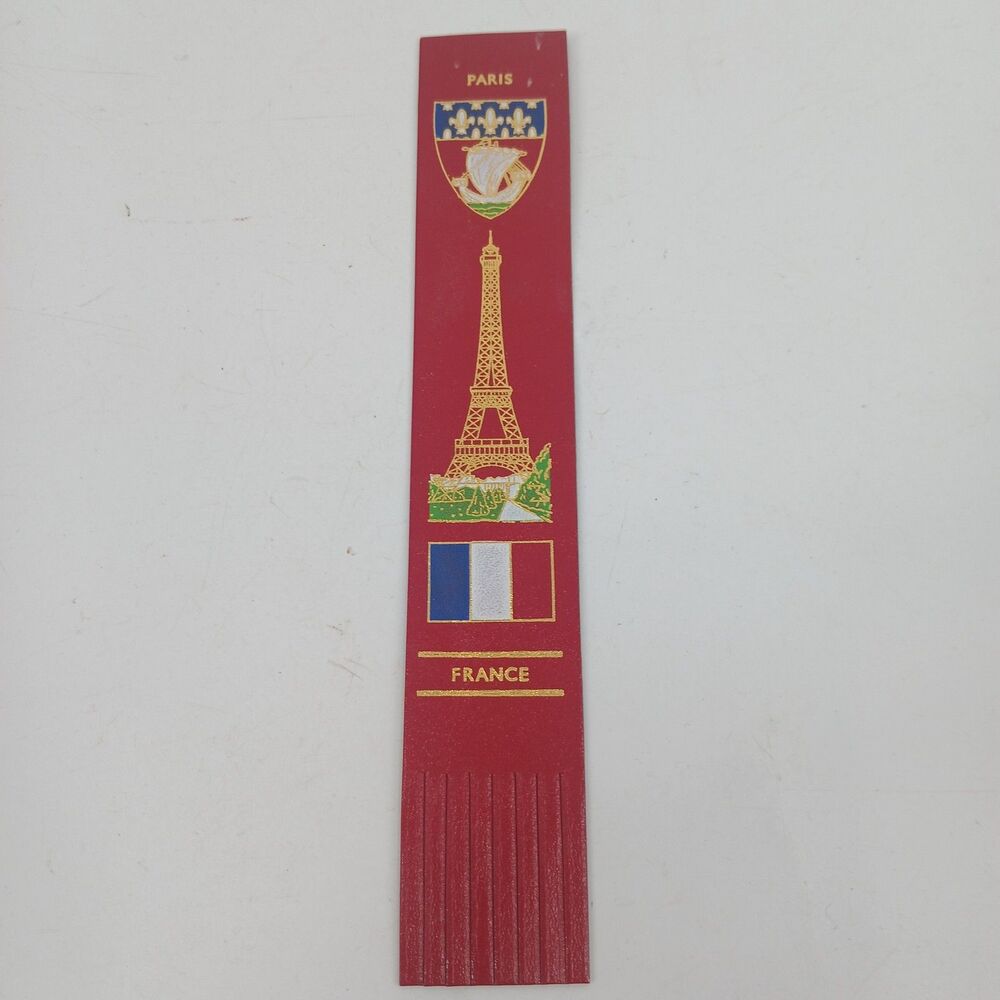 Vintage Leather Bookmark Eiffel Tower Paris France Souvenir Red Embossed